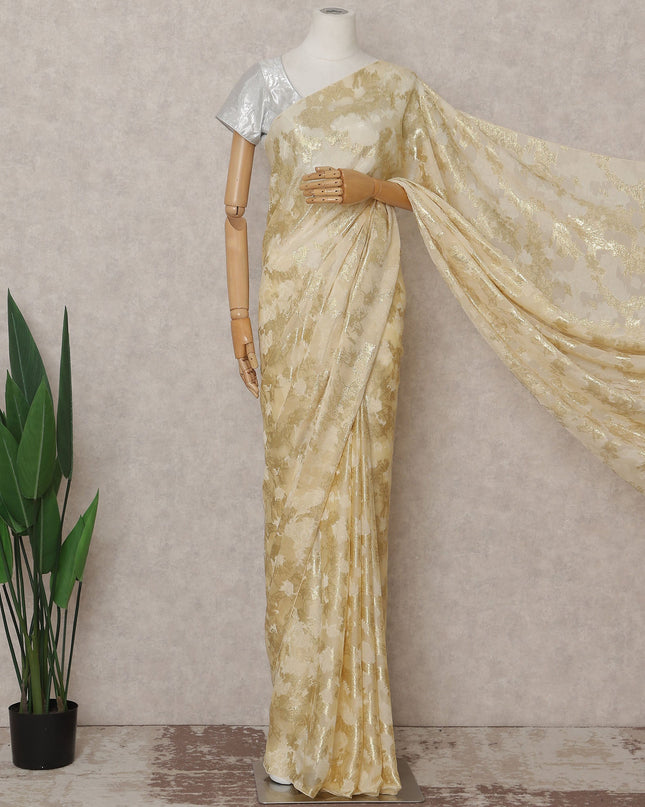 Butter Cream Gold French Silk Chiffon Saree 5.5m