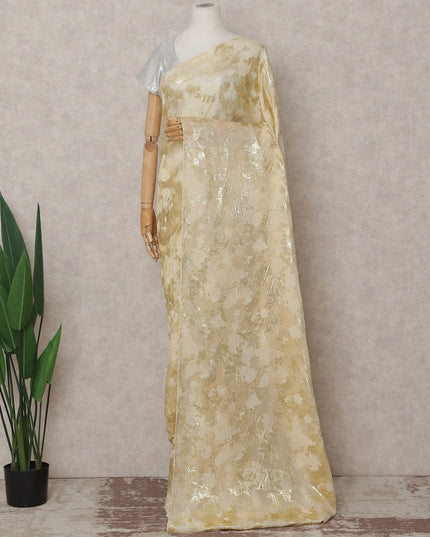 Butter Cream Gold French Silk Chiffon Saree 5.5m