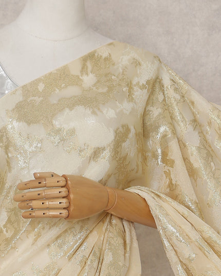 Butter Cream Gold French Silk Chiffon Saree 5.5m