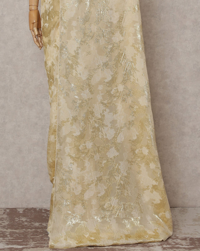 Butter Cream Gold French Silk Chiffon Saree 5.5m