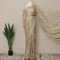 Champagne Beige Premium French Silk Chiffon Saree With Gold Floral Woven Design 5.5 Mtrs Length 110 Cms Width, Made in France and  Blouse Not Included-D27223