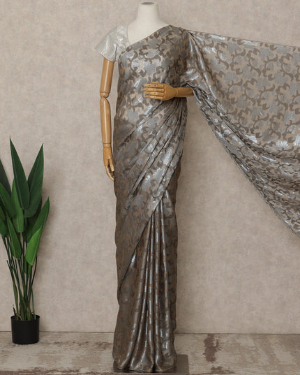 Taupe Grey Premium French Silk Chiffon Saree With Silver Woven Motif 5.5 Mtrs Length 110 Cms Width, Made in France and  Blouse Not Included-D27220