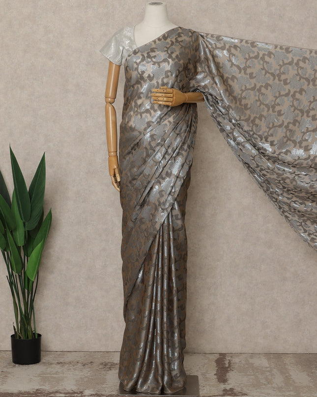 Taupe Brown Silver Metallic French Chiffon Saree 5.5 Meters Length 110 Cms Width Lightweight Printed Elegant Party Wear Soft Flowy Fabric Premium Quality Without Blouse Piece-D28728 Regal Fabrics