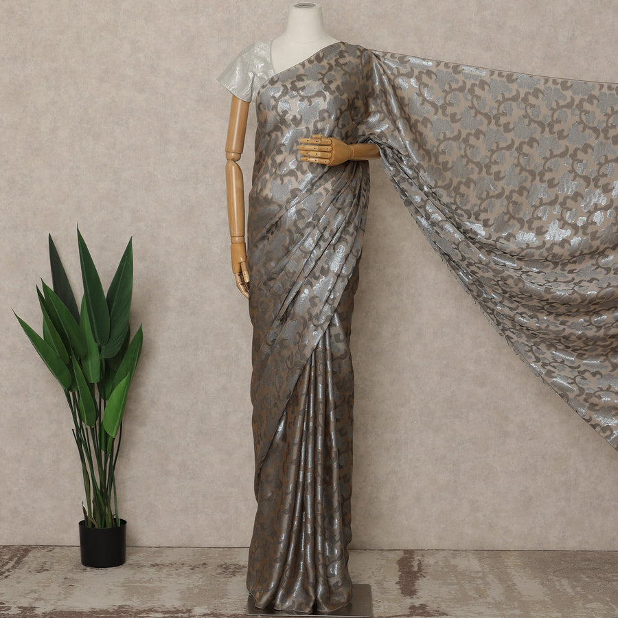 Taupe Brown Silver Metallic French Chiffon Saree 5.5 Meters Length 110 Cms Width Lightweight Printed Elegant Party Wear Soft Flowy Fabric Premium Quality Without Blouse Piece-D28728 Regal Fabrics