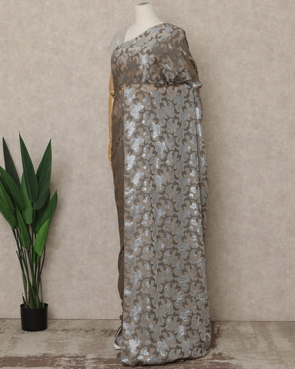 Taupe Brown Silver Metallic French Chiffon Saree 5.5 Meters Length 110 Cms Width Lightweight Printed Elegant Party Wear Soft Flowy Fabric Premium Quality Without Blouse Piece-D28728 Regal Fabrics