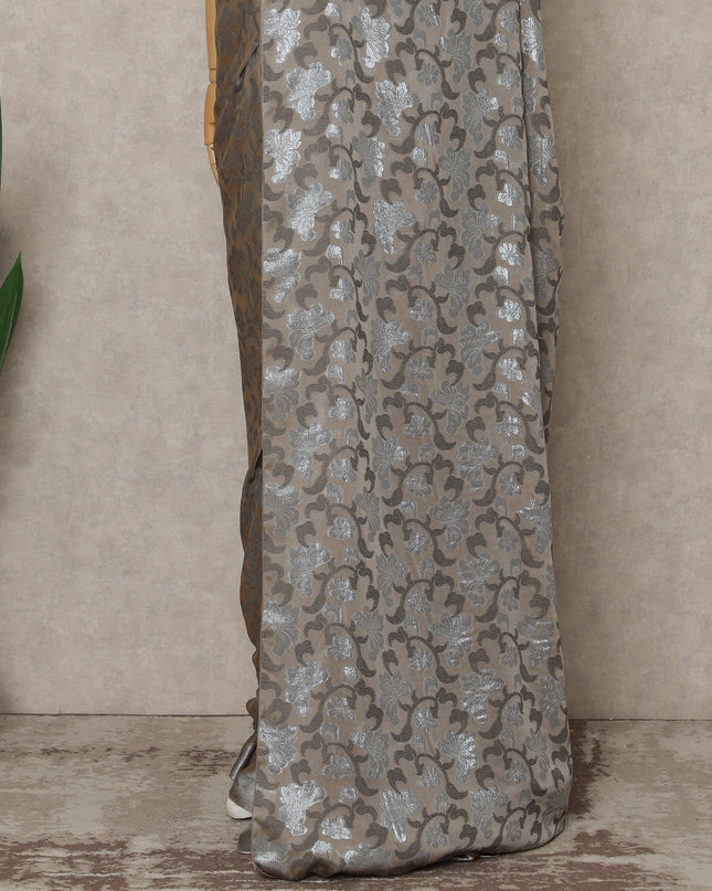 Taupe Brown Silver Metallic French Chiffon Saree 5.5 Meters Length 110 Cms Width Lightweight Printed Elegant Party Wear Soft Flowy Fabric Premium Quality Without Blouse Piece-D28728 Regal Fabrics