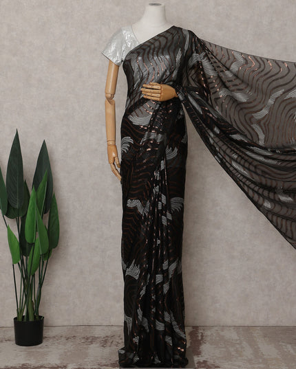 Jet Black Silk Chiffon Saree - D31597