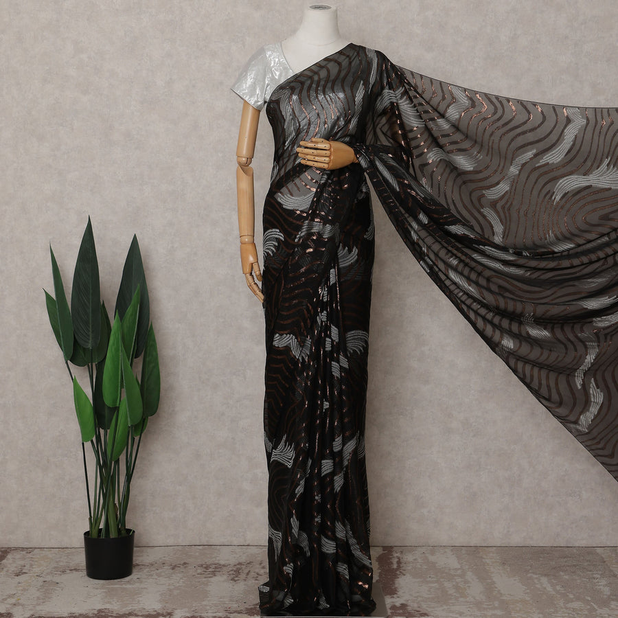 Jet Black Silk Chiffon Saree - D31597