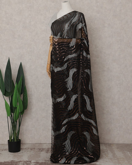 Jet Black Silk Chiffon Saree - D31597