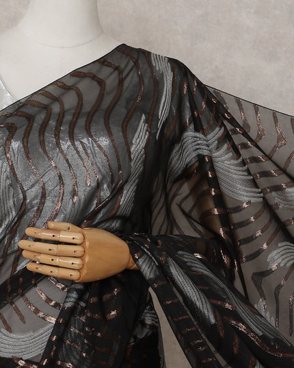 Jet Black Silk Chiffon Saree - D31597