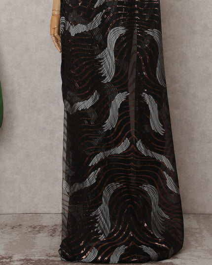 Jet Black Silk Chiffon Saree - D31597