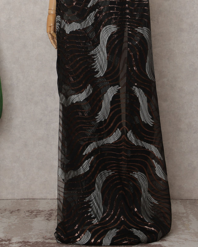 Jet Black Silk Chiffon Saree - D31597