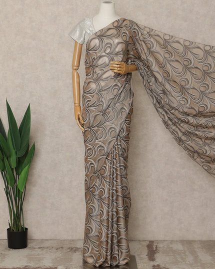 Taupe Beige Premium French Silk Chiffon Saree With Woven Abstract Pattern 5.5 Mtrs Length 110 Cms Width, Made in France and  Blouse Not Included-D27215