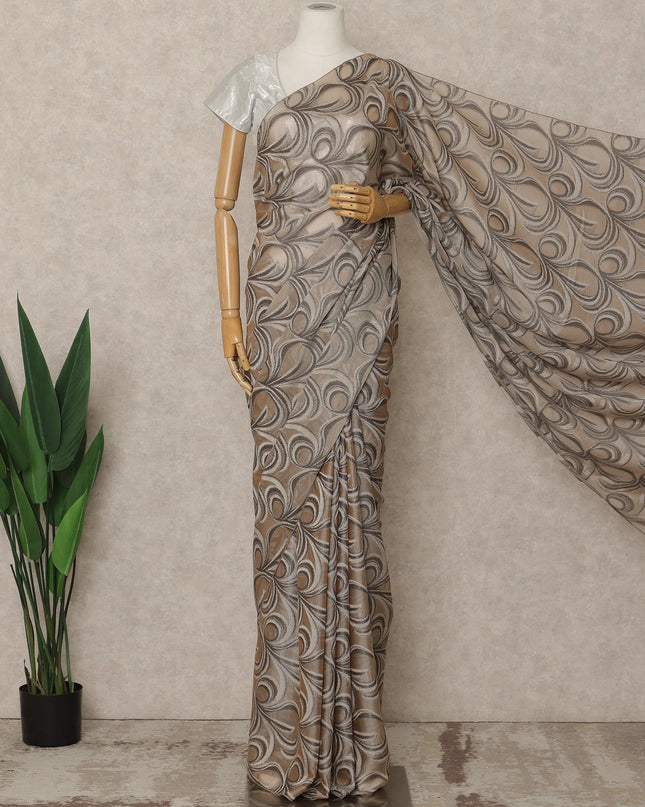 Taupe Beige Premium French Silk Chiffon Saree With Woven Abstract Pattern 5.5 Mtrs Length 110 Cms Width, Made in France and  Blouse Not Included-D27215