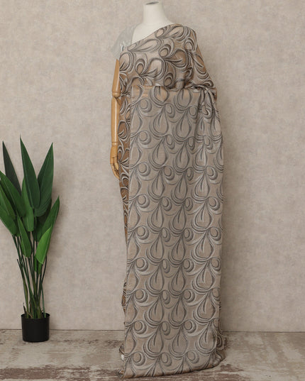 Taupe Beige Premium French Silk Chiffon Saree With Woven Abstract Pattern 5.5 Mtrs Length 110 Cms Width, Made in France and  Blouse Not Included-D27215