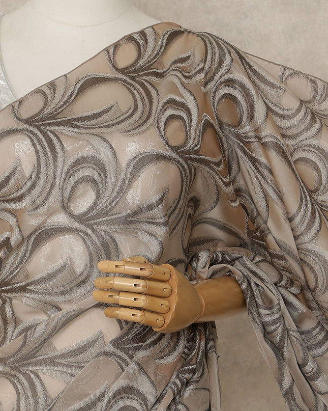 Taupe Beige Premium French Silk Chiffon Saree With Woven Abstract Pattern 5.5 Mtrs Length 110 Cms Width, Made in France and  Blouse Not Included-D27215