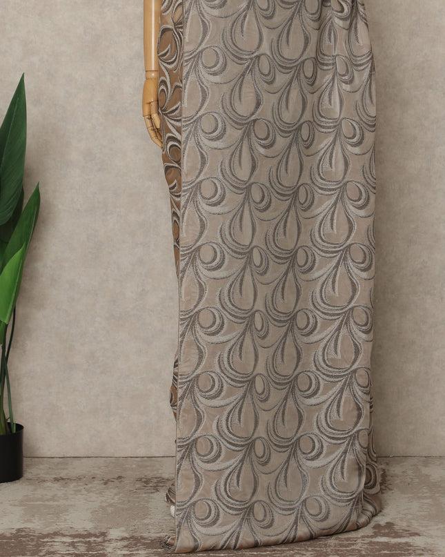 Taupe Beige Premium French Silk Chiffon Saree With Woven Abstract Pattern 5.5 Mtrs Length 110 Cms Width, Made in France and  Blouse Not Included-D27215