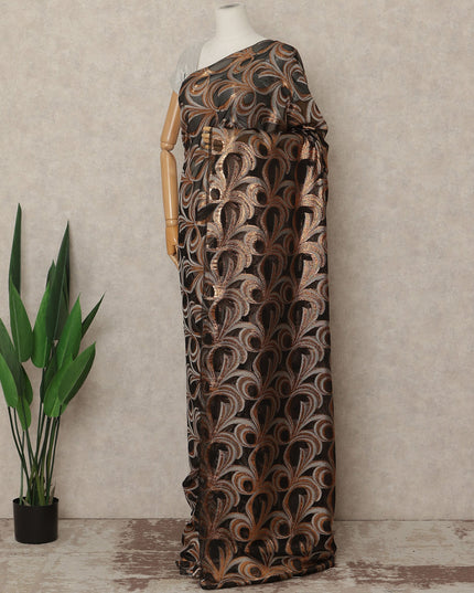 Black Copper Metallic French Chiffon Saree 5.5 Meters Length 110 Cms Width Lightweight Printed Elegant Party Wear Soft Flowy Fabric Premium Quality Without Blouse Piece-D28717 Regal Fabrics