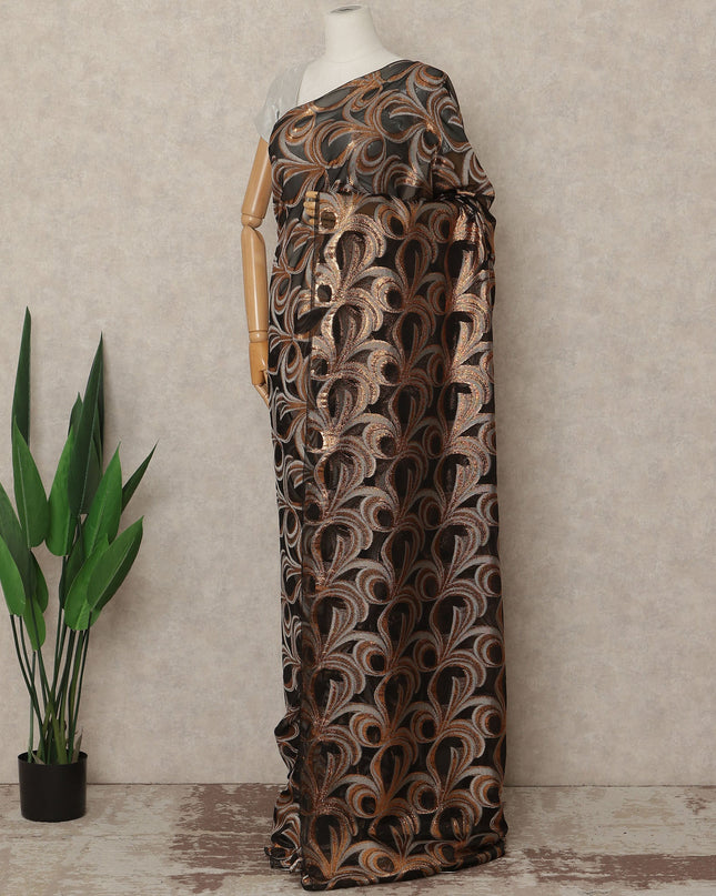 Black Copper Metallic French Chiffon Saree 5.5 Meters Length 110 Cms Width Lightweight Printed Elegant Party Wear Soft Flowy Fabric Premium Quality Without Blouse Piece-D28717 Regal Fabrics