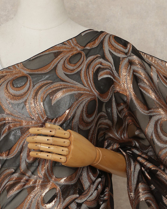 Black Copper Metallic French Chiffon Saree 5.5 Meters Length 110 Cms Width Lightweight Printed Elegant Party Wear Soft Flowy Fabric Premium Quality Without Blouse Piece-D28717 Regal Fabrics