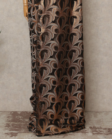 Black Copper Metallic French Chiffon Saree 5.5 Meters Length 110 Cms Width Lightweight Printed Elegant Party Wear Soft Flowy Fabric Premium Quality Without Blouse Piece-D28717 Regal Fabrics