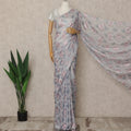 Light Grey Premium French Silk Chiffon Saree With Pink And Silver Floral Woven Design 5.5 Mtrs Length 110 Cms Width, Made in France and  Blouse Not Included-D27224