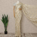 Ivory Premium French Silk Chiffon Saree With Gold Leaf Woven Design 5.5 Mtrs Length 110 Cms Width, Made in France and  Blouse Not Included-D27218