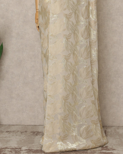 Ivory Premium French Silk Chiffon Saree With Gold Leaf Woven Design 5.5 Mtrs Length 110 Cms Width, Made in France and  Blouse Not Included-D27218