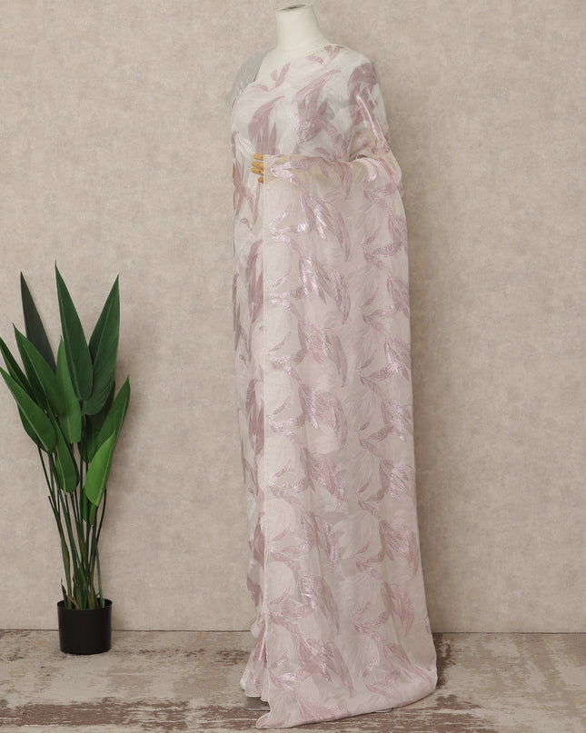 Off White Pink Metallic French Chiffon Saree 5.5 Meters Length 110 Cms Width Lightweight Printed Elegant Party Wear Soft Flowy Fabric Premium Quality Without Blouse Piece-D28719 Regal Fabrics