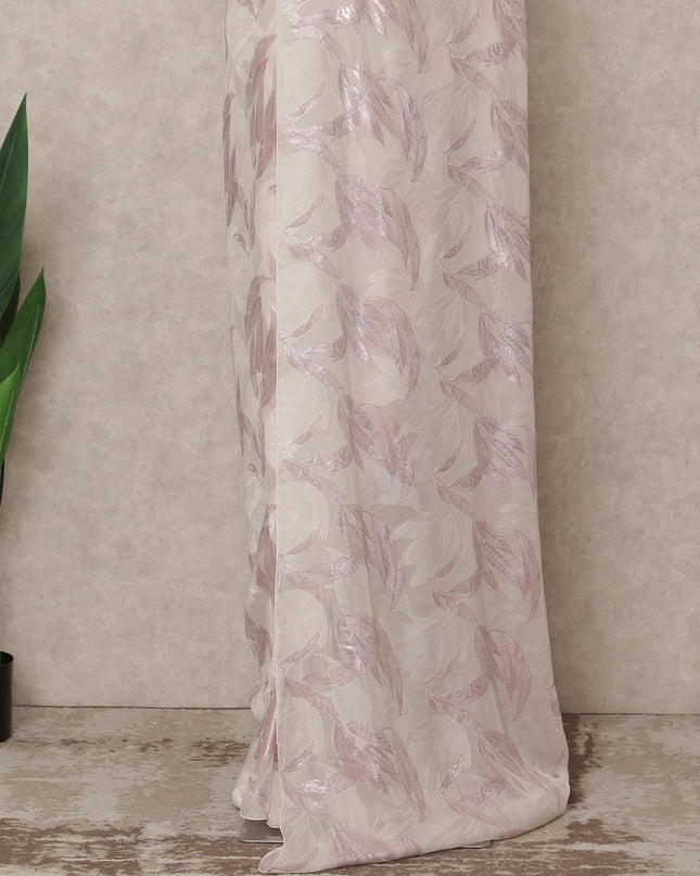 Off White Pink Metallic French Chiffon Saree 5.5 Meters Length 110 Cms Width Lightweight Printed Elegant Party Wear Soft Flowy Fabric Premium Quality Without Blouse Piece-D28719 Regal Fabrics
