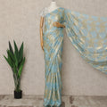 Sky Blue Gold Metallic French Chiffon Saree 5.5 Meters Length 110 Cms Width Lightweight Printed Elegant Party Wear Soft Flowy Fabric Premium Quality Without Blouse Piece-D28718 Regal Fabrics