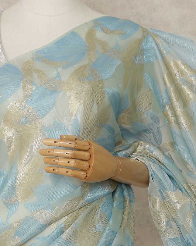 Sky Blue Gold Metallic French Chiffon Saree 5.5 Meters Length 110 Cms Width Lightweight Printed Elegant Party Wear Soft Flowy Fabric Premium Quality Without Blouse Piece-D28718 Regal Fabrics