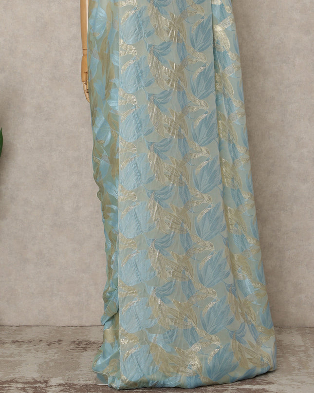 Sky Blue Gold Metallic French Chiffon Saree 5.5 Meters Length 110 Cms Width Lightweight Printed Elegant Party Wear Soft Flowy Fabric Premium Quality Without Blouse Piece-D28718 Regal Fabrics