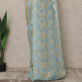 Light Blue Premium French Silk Chiffon Saree With Gold Leaf Woven Design 5.5 Mtrs Length 110 Cms Width, Made in France and  Blouse Not Included-D27219