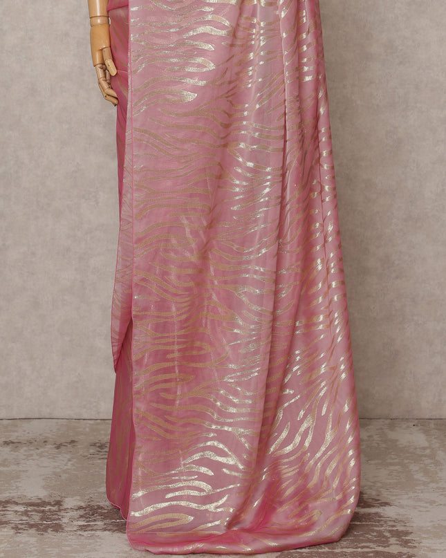 Baby Pink Premium French Pure Silk Chiffon Saree Fabric with Metallic Wave Design – 5.5 Meters Length, Width 110 Cms, Made in France-D25625