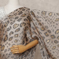 Taupe Grey Premium French Pure Silk Chiffon Saree Fabric with Metallic Leopard Design – 5.5 Meters Length, Width 110 Cms, Made in France-D25629
