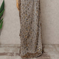 Taupe Grey Premium French Pure Silk Chiffon Saree Fabric with Metallic Leopard Design – 5.5 Meters Length, Width 110 Cms, Made in France-D25629