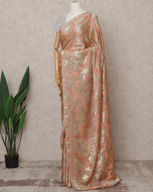 Peach Gold Premium French Pure Silk Chiffon Saree Fabric – 5.5 Meters Length, Width 110 Cms, Made in France-D25622