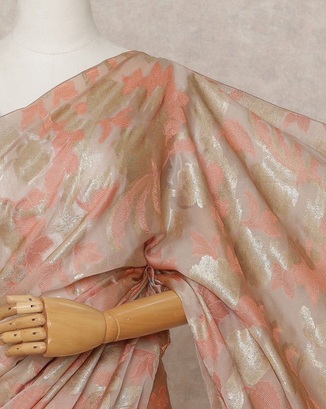 Peach Gold Premium French Pure Silk Chiffon Saree Fabric – 5.5 Meters Length, Width 110 Cms, Made in France-D25622