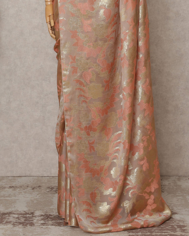 Peach Gold Premium French Pure Silk Chiffon Saree Fabric – 5.5 Meters Length, Width 110 Cms, Made in France-D25622