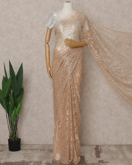 Peach Gold Premium French Metallic Chantilly Lace Saree – 5.5 Meters Fabric Length, Width 110 cm, Imported from France  & Blouse Not Included-D26576