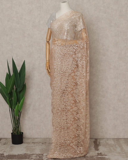 Peach Gold Premium French Metallic Chantilly Lace Saree – 5.5 Meters Fabric Length, Width 110 cm, Imported from France  & Blouse Not Included-D26576