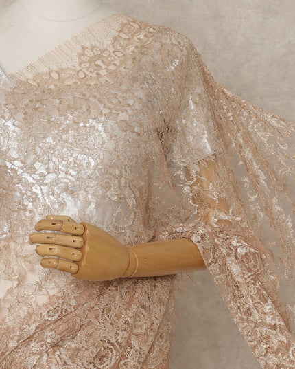 Peach Gold Premium French Metallic Chantilly Lace Saree – 5.5 Meters Fabric Length, Width 110 cm, Imported from France  & Blouse Not Included-D26576