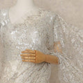 Ivory Silver Premium French Metallic Chantilly Saree Lace 5.5 Mtrs Length 110 Cms Width Designer Net Fabric Made In France, Blouse Not Included-D28124