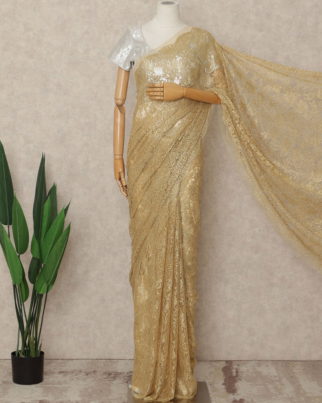 Gold French Metallic Chantilly Lace Saree