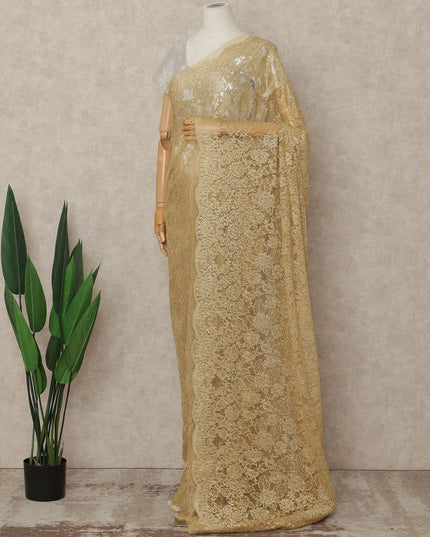 Gold French Metallic Chantilly Lace Saree