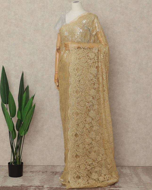 Gold French Metallic Chantilly Lace Saree