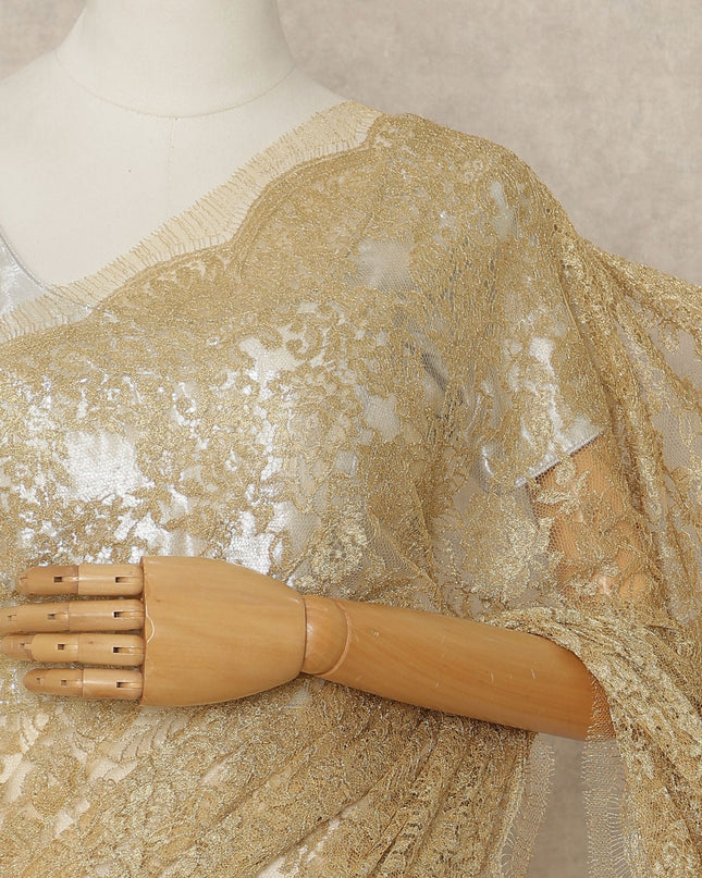 Gold French Metallic Chantilly Lace Saree