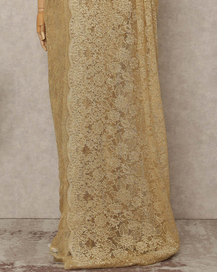 Gold French Metallic Chantilly Lace Saree