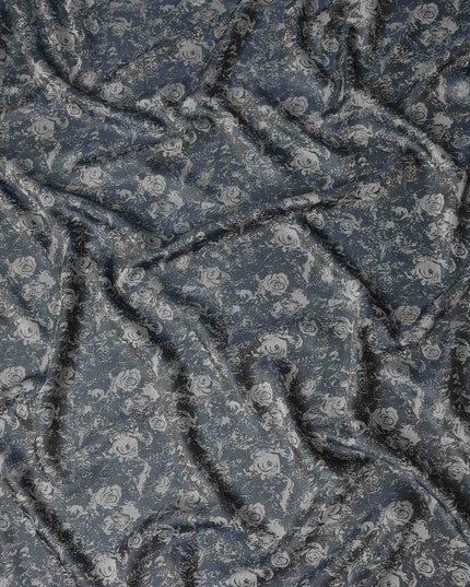Steel Slate Floral Silk Satin Fabric 110cm